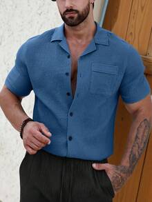 Manfinity RSRT Men's Short Sleeve Printed Casual Shirt - Dusty Blue - View 5