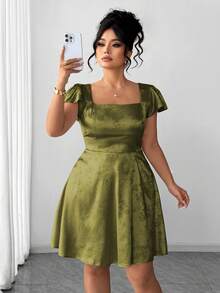 Elenzga Đầm midi nữ cỡ lớn cổ vuông tay bồng, vải jacquard bóng, thắt lưng nơ, thích hợp cho mùa xuân/hè, đi học, nghỉ lễ, tốt nghiệp, các ngày lễ, Ngày Valentine, Giáng sinh, lễ hội âm nhạc, Ngày của Mẹ, Halloween, Lễ Tạ ơn, Lễ Phục sinh, Ngày Quốc khánh, dạ hội, hẹn hò, tiệc tùng, đám cưới, hoạt động ngoài trời. - màu xanh lá - Xem 3