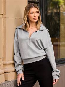 Hauture 女士波点四分之一拉链卫衣 - 灰色 - 查看 5