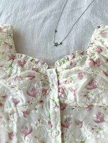 SHEIN 少女不对称肩针织印花休闲时尚亲子装上衣 - 白色 - 查看 2