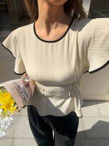 Elyressa Ladies Weave Plain Casual Summer Shirts - Apricot - View 5