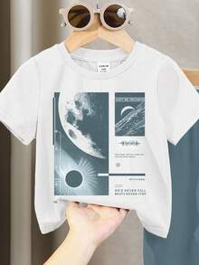 2件套男童休闲简约字母印花圆领短袖上衣和裤子套装 - 彩色 - 查看 4