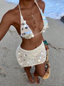 Opulessa 女士沙滩度假比基尼套装 - 杏色 - 查看 7