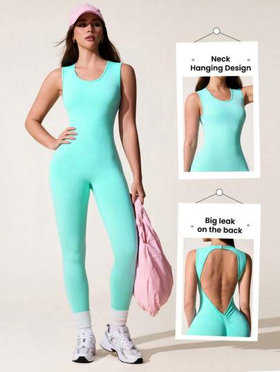 Core Rhythm 无缝针织性感连体裤，露背设计，穿着方便，适合休闲、瑜伽、运动和健身等场合。