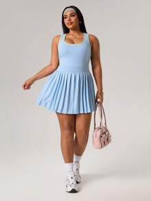 Rhythm Era 大码休闲百搭无袖修身显瘦可拆卸胸带口袋褶皱露背运动连衣裙