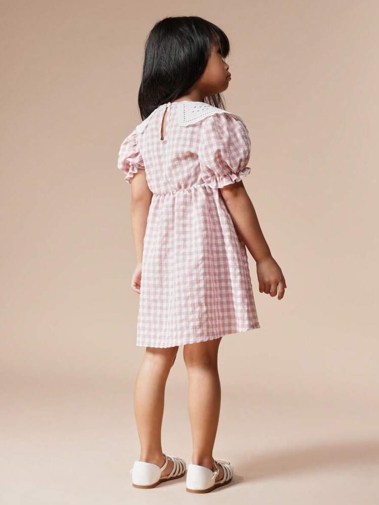 Gingham Check Dress With Lace Collar