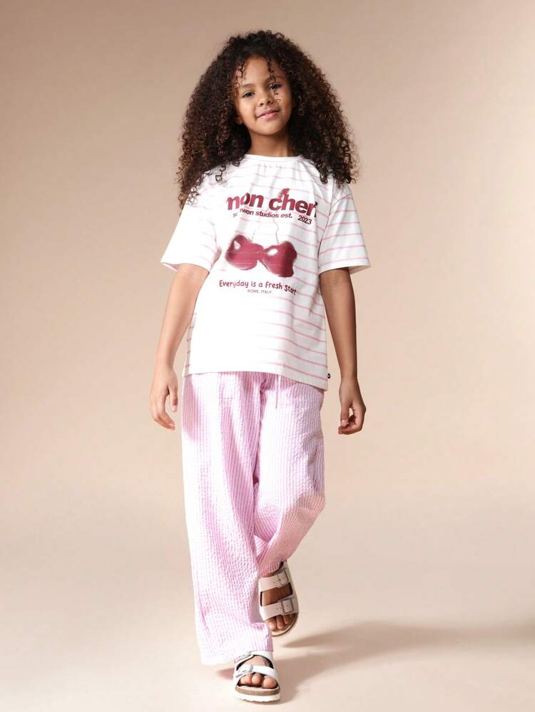 Striped Tee And Wide Leg Pants Set