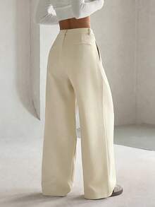 SHEIN Unity Pantalones anchos casuales elegantes y delgados para mujer - Albaricoque - Ver 2