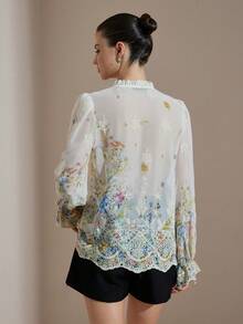 Aveloria Rosie French Style Embroidered Tie Front Long Sleeve Blouse - Multicolor - View 2