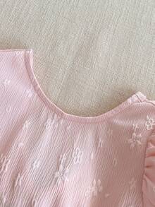 PrepCrw 1件装少女优雅精致金色圆点提花白色圆领网纱袖连衣裙，适合外出、聚会、节日、派对、春季、夏季、情人节、婚礼等场合。 - 白色 - 查看 10