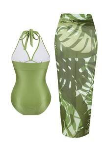 Swim Oasis 大码印花连体泳衣，优质面料女士泳装 - 綠色 - 查看 2