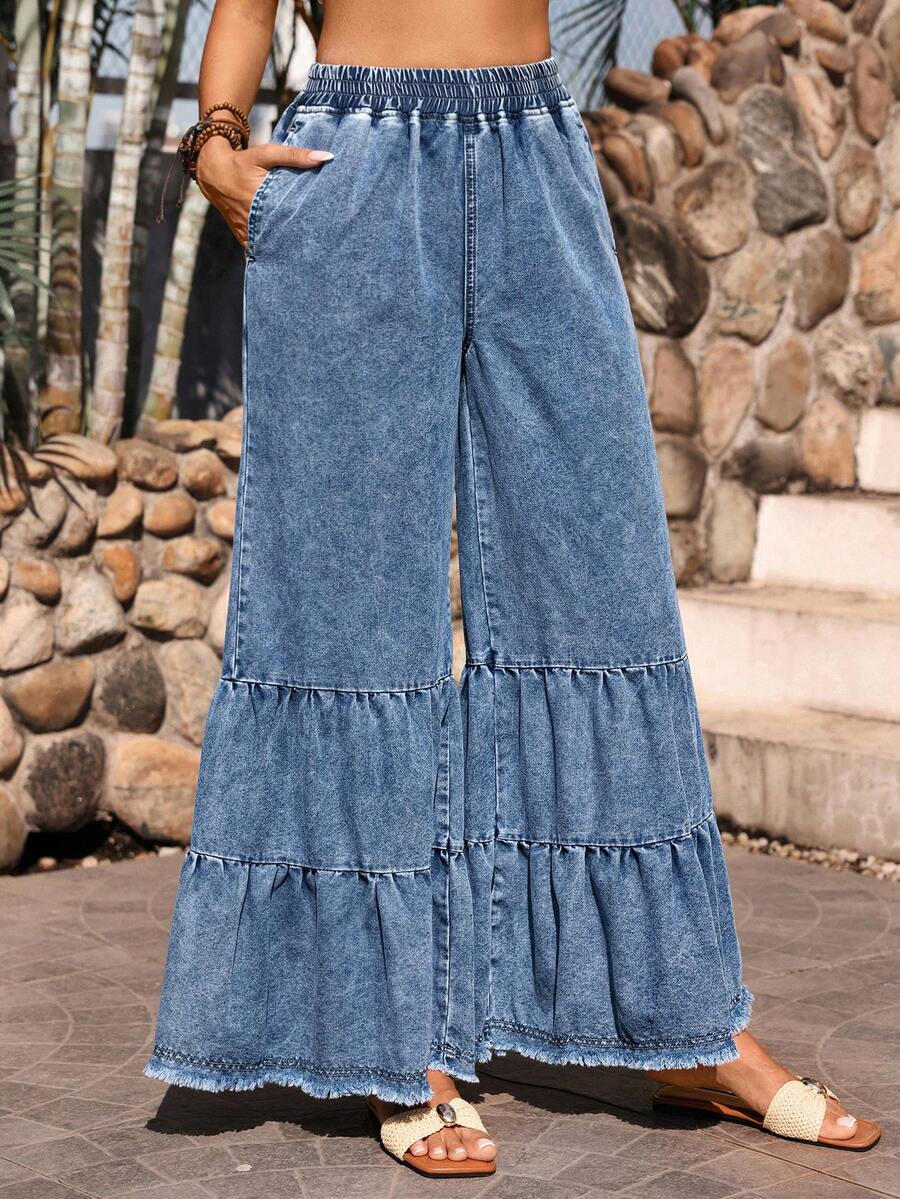 Breezaya 女士纯色休闲牛仔裤 - 淺色水洗藍 - 查看 1