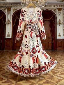 Franclia Women's Casual Tropical Print Dress For Vacation Unique Dress European Dress French Style Dress Turkish Dress Ukrainian Clothing Boho Summer Dress Women Women Dresses Vacation Long Sleeve Summer Dresses Italy Summer Dress Amalfi Coast Outfits - Multicolor - View 3
