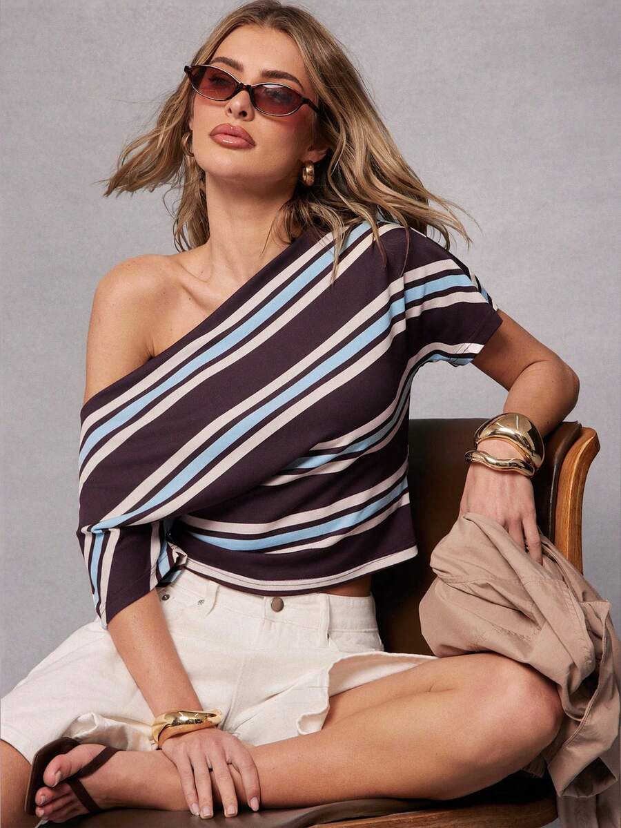 Hauture Women's Casual Striped Short Sleeve T-Shirt - Multicolor - View 1