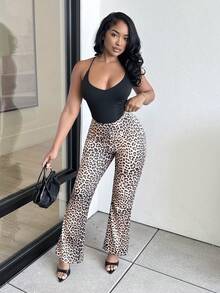 Alexandranx Spring And Autumn High Waisted Leopard Print Flare Pants Party Date Pants - Multicolor - View 1