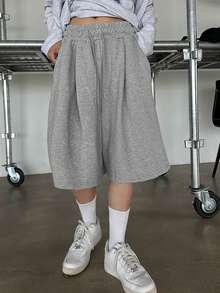 DAZY Quần short ống rộng 5" có dây rút màu trơn dành cho nữ có túi ở eo - Màu Xám nhạt - Xem 7