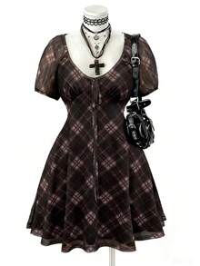 Sunspun 大码女式格子网纱系带连衣裙 - 彩色 - 查看 1