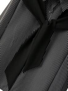 SHEIN Clasi Bộ đồ 2 món cỡ lớn: Áo sơ mi kẻ sọc phối màu thường ngày + Quần dài đơn giản. - Đen và trắng - Xem 8