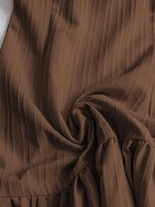 SHEIN Tall Women's Summer Woven Backless Tie Strap Sleeveless A-Line Ruffle Hem Casual Mini Dress - Coffee Brown - View 6