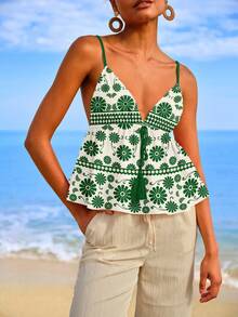 Travachic 女士波西米亚风印花A字吊带背心，适合海滩、度假、春夏穿着，时尚别致 - 彩色 - 查看 3