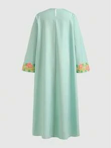 SHEIN 少女时尚刺绣长袖连衣裙 - 粉色 - 查看 2