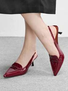 CUCCOO BIZCHIC Burgundy Pointed Toe Stiletto High Heel Fashionable Minimalist French Style Versatile Women Pumps, Spring/Autumn Valentine's Day - Burgundy - View 7