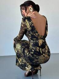 Firerie Women's Sexy Backless Metallic Gold Bodycon Dress, Suitable For Party