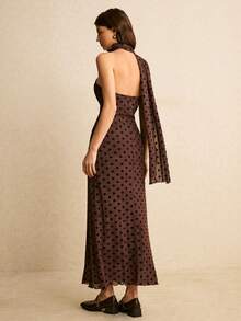 Poéselle 女士波点印花极简露背连衣裙，休闲日常穿着