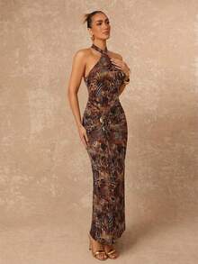 Lumalex 女士长款吊带豹纹连衣裙 - 棕色 - 查看 7