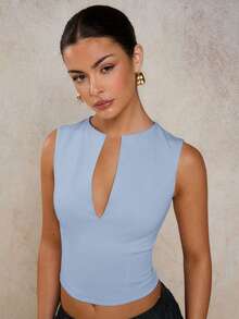 COSMINA Women's Solid Color Minimalist Sleeveless Tank Top, Everyday Wear - Baby Blue - View 1