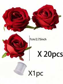 21件/套婚礼装饰悬挂式红玫瑰，20朵红玫瑰+1根透明线，适用于DIY婚礼装饰、新娘送礼会、婚礼捧花、餐桌中心装饰和天花板装饰 - 紅色 - 查看 3