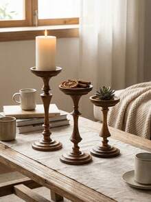 1pc Walnut Retro Aromatherapy Candle Holder Tray Base French Medieval Wood Candle Holder Ornament Decoration - 1pc - View 3