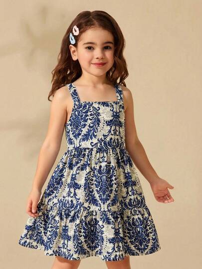 Travachic KIDS Vestido de verano con estampado floral y volantes para niña