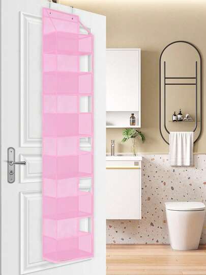 Giá để đồ sàn 1 4/6 với 2 móc, túi đựng đồ treo tường dung tích lớn bằng vải không dệt với ngăn PVC trong suốt, họa tiết nơ và hoa tulip, thích hợp cho phòng ngủ, phòng khách, tủ quần áo, phòng giặt, phòng chứa thực phẩm, phòng tắm và các nơi khác. Màu hồng