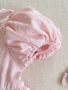 PrepCrw 1件装少女优雅精致金色圆点提花白色圆领网纱袖连衣裙，适合外出、聚会、节日、派对、春季、夏季、情人节、婚礼等场合。 - 白色 - 查看 5