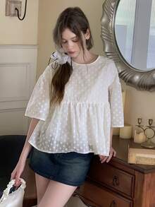 DAZY Teen Girls Plain Textured Short Sleeve Shirt - White - View 4