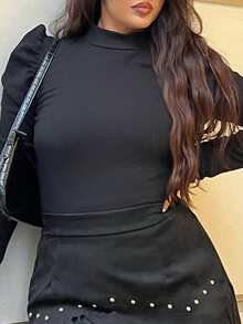 NegzBox Falda A-Line de ante negro con remaches y flecos estilo hippie vintage para mujer, falda de otoño, atuendos de Nashville, falda de pirata - Negro - Ver 3