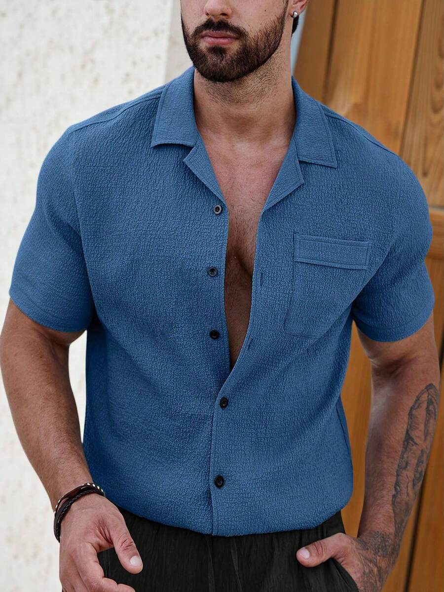 Manfinity RSRT Men's Short Sleeve Printed Casual Shirt - Dusty Blue - View 1