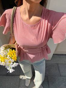 Elyressa A Summer Plaid Shirt With French Style Woven By A Lady - Red and White - View 6