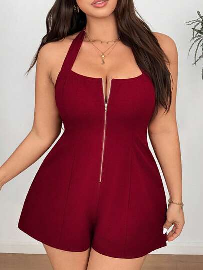 Vionelle Plus Size Burgundy Sexy Off-Shoulder Jumpsuit