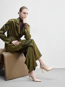 CUCCOO BIZCHIC Giày cao gót mũi nhọn hở mũi thời trang nữ, giày mùa xuân, giày đi nghỉ lễ Phục sinh. - gừng - Xem 2