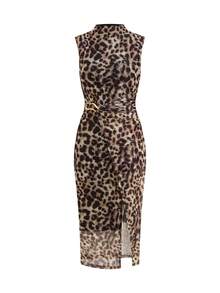 Ellevyn 女士豹纹无袖中长连衣裙 - 咖啡棕 - 查看 6