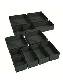 1 2 3 Pcs Large Foldable Fabric Storage Boxes Set Black Organizer For Wardrobe Drawer Makeup Table Multifunctional Closet Organizer Home Storage Solution - Black - View 2