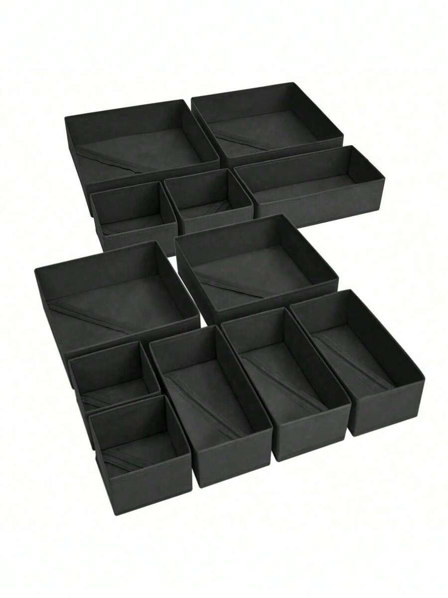 1 2 3 Pcs Large Foldable Fabric Storage Boxes Set Black Organizer For Wardrobe Drawer Makeup Table Multifunctional Closet Organizer Home Storage Solution