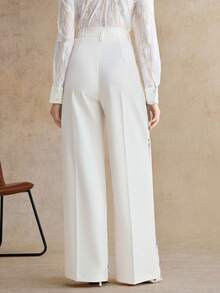 Anewsta Spring New Fashion Commuter Versatile Floral Print Women Pants - Beige - View 2