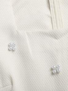 少女花卉提花欧根纱灯笼袖方领荷叶边系腰长连衣裙，优雅法式风格，适合返校、毕业舞会、生日派对、公主裙、母女装等场合。 - 白色 - 查看 5