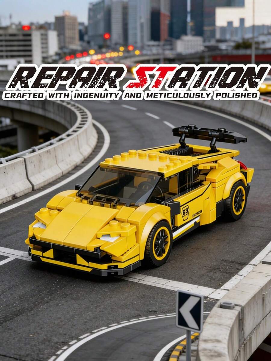 Yellow Famous Sports Car Building Blocks - Operable Parts & TPR Tyre Kit For Enthusiasts (Piece Count: 302pcs) - Multicolor - View 1