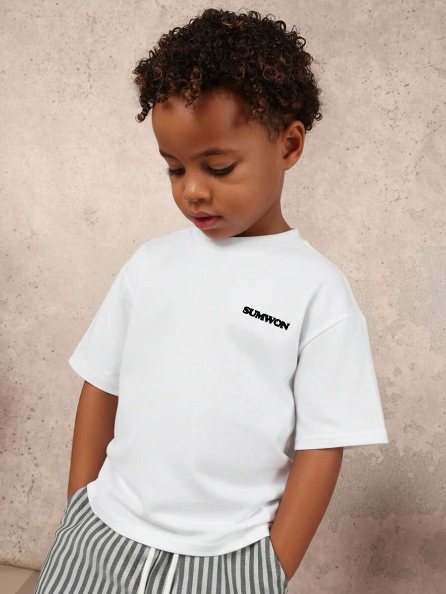 SUMWON Boys Classic Crew Neck Short Sleeve Logo Cotton T-Shirt Summer Casual Everyday Wear - White - View 1