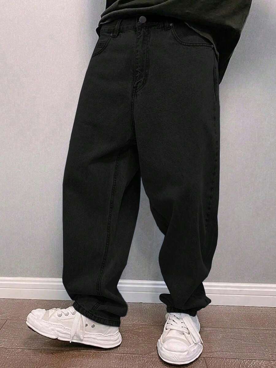 GALLERY FADE Jeans acampanados de unicolor para hombres de talla grande - Negro - Ver 1