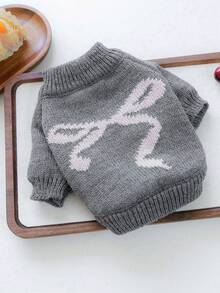 1件宠物衣服，可爱小狗/小猫服装，小型犬蝴蝶结毛衣，保暖舒适，韩版，灰色 - 灰色 - 查看 9